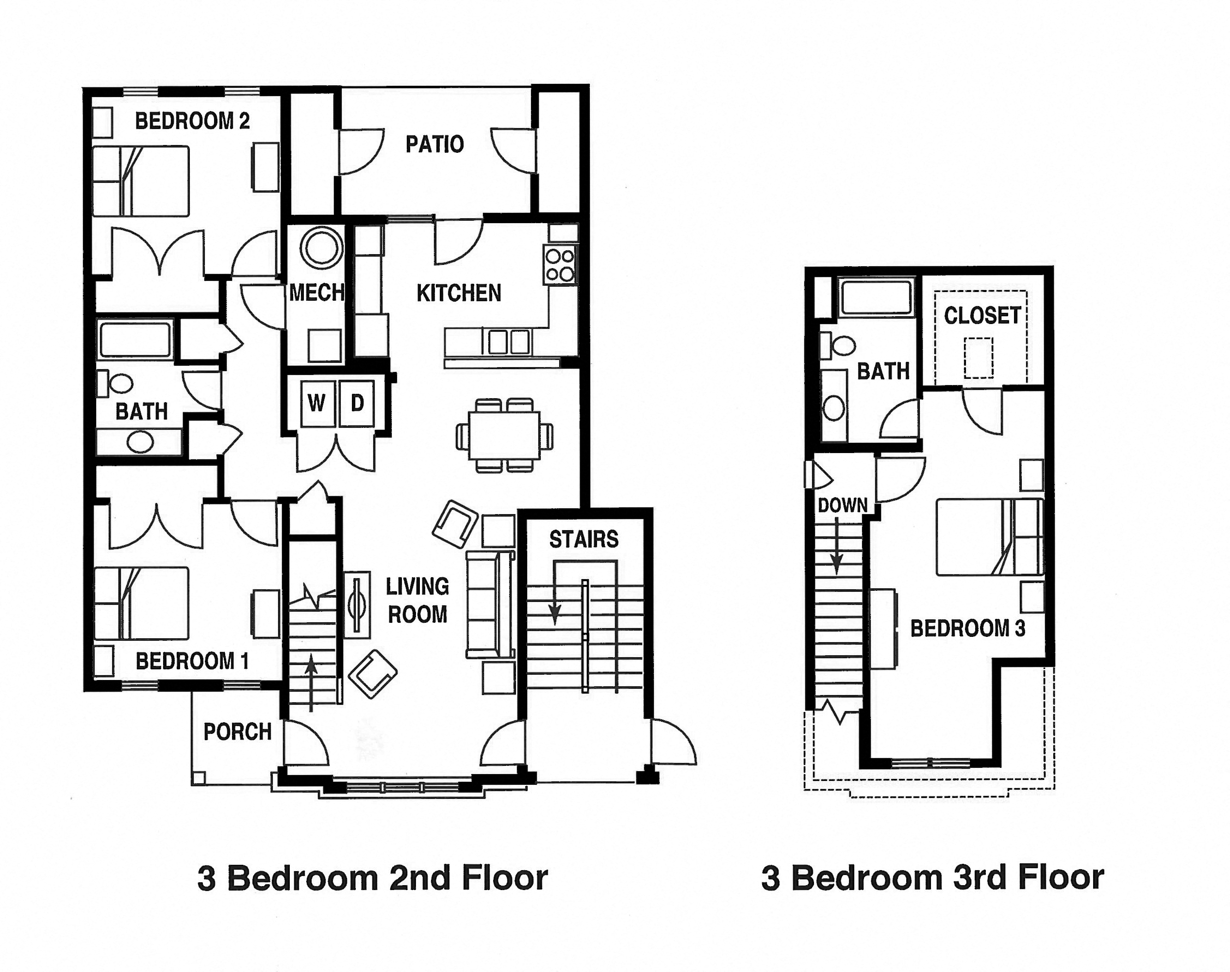 Floor plan for 3 beds, 2 baths, 1465 sqft